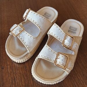 DL 1990 Women's Cubana Plartform Sandals, Cream, Size 7.5 (38)